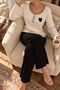 Embroidered Black Cotton Pajama Set with Heart Detail