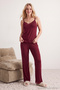 Bordo Dantelli ve Kurdele/Fiyonk Detaylı İp Askılı Viskon Örme Pijama Takımı THMSS20PT0134 - 2