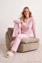Pembe Pamuk Karışımlı Çiçekli Fitilli Örme Pijama Takımı THMAW25PT00194 - 3