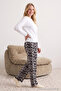 Beyaz-Siyah Leopar Desenli Örme Pijama Takımı THMAW25PT00100 - 3