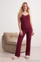 Bordo Dantelli ve Kurdele/Fiyonk Detaylı İp Askılı Viskon Örme Pijama Takımı THMSS20PT0134