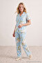 Mavi %100 Pamuklu Çiçek Desenli Örme Pijama Takımı THMSS20PT0062 - 2