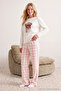 White 100% Cotton Teddy Bear Print Plaid Knitted Pajama Set THMAW25PT00088 - 3