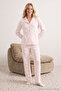 Pudra %100 Pamuklu Kalpli Gömlek-Pantolon Örme Pijama Takımı THMAW24PT00253