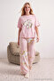 Pembe %100 Pamuklu Çiçekli Örme Pijama Takımı THMSS25PT00061 - 2