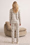 Beige 100% Cotton Plaid Knitted Pajamas Set Thmaw20Pt0266 - 3