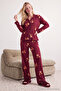 Teddy Bear Christmas-Themed Piped Knitted Pajama Set, 100% Cotton - Burgundy - 9