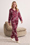 Bordo Kaplan Desenli Viskon Dokuma Pijama Takımı THMAW24PT00092 - 3