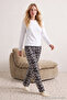 Beyaz-Siyah Leopar Desenli Örme Pijama Takımı THMAW25PT00100 - 4