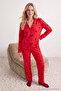 Kırmızı %100 Pamuklu Kalpli Örme Pijama Takımı THMAW21PT0548 - 2