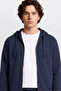 Regular Fit Normal Cut Hooded Zippered Navy Blue Sweatshirt Jacket - 4