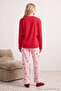 Red-Pink 100% Cotton Christmas Themed Knitted Pajamas Set Thmaw26Pt00059 - 3