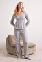 Gray Melange Cotton Blend Lace Detailed Knitted Pajama Set Thmaw26Pt00084