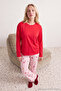 Red-Pink 100% Cotton Christmas Themed Knitted Pajamas Set Thmaw26Pt00059 - 2