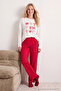 Beyaz %100 Pamuklu Kurdele/Fiyonklu ve Puantiyeli Örme Pijama Takımı THMAW26PT00053