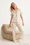 White Floral Piped Wrinkled Textured Knitted Pajamas Set Thmss26Pt00020 - 2