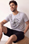 Black California Printed Short Sleeve Men's Pajama Set with Shorts