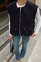 Navy Blue Zippered Women's Bomber Vest with Pocket Detail - 4