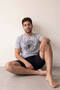 Black California Printed Short Sleeve Men's Pajama Set with Shorts - 3
