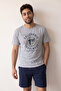 Navy Blue California Printed Short Sleeve Men's Pajama Set with Shorts - 5
