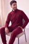 Burgundy Front-Zip Long-Sleeve Fleece Men's Pajama Set - 3