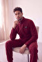 Burgundy Front-Zip Long-Sleeve Fleece Men's Pajama Set - 4