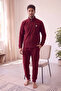 Burgundy Front-Zip Long-Sleeve Fleece Men's Pajama Set - 5