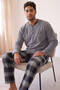 Gray Black Plaid Patterned Fleece Men's Pajama Set - 3