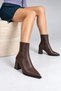 Fv507A Women's Bitter Brown Leather Pointed Toe Thick Block Heeled Zippered Short Boots - 2