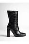 Fv508S Women's Black Crocodile Printed Leather Blunt Toe Thick Block Heeled Zippered Ankle Boots - 3