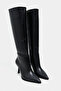Doli Black Matte Zipper Detail Pointed Toe Thin Heeled Women's Boots - 4