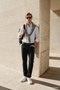 Men's Black Non-Kneeling 360 Degree Stretching in All Directions S Slim Fit Diagonal Patterned Flexible Trousers