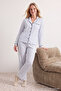 Açık Mavi %100 Pamuklu Çizgili Biye Detaylı Örme Pijama Takımı THMAW21PT0614