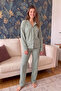 Green Eclipse Patterned Button-Front Plush Fleece Pajama Set - 6
