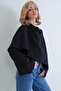 Women's Dark Navy Crew Neck Self Wrap Detail Wide Cut Design Blouse Alc-X14420 - 2