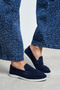 Vayne Navy Blue Genuine Suede Leather Flat Sole Women's Loafer - 8