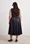 Black Woven Faux Leather Midi Plus Size Dress Tbbaw27Ah00101 - 4