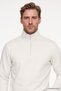 Men's Beige Fleece Lined Standard Fit Regular Cut Zippered Stand Collar Cotton Sweatshirt - 5