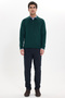 Men's standard fit regular cut cotton polo collar green sweater - 2