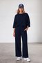 Women's Navy Blue Crew Neck Three-Quarter Sleeve Modal Blouse And Double Pocketed Trousers Set Alc-X15234