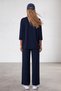 Women's Navy Blue Crew Neck Three-Quarter Sleeve Modal Blouse And Double Pocketed Trousers Set Alc-X15234 - 4