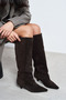Ravena Bitter Brown Genuine Suede Leather Pointed Toe Kitten Heel Women's Boots - 7