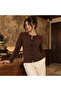 Women's Chinese Button Premium Knitwear Jacket Striped Design Crew Neck 8776 - 3