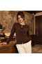 Women's Chinese Button Premium Knitwear Jacket Striped Design Crew Neck 8776
