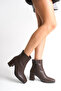 Women's Brown Leather Blunt Toe Heeled Boots - 2