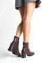 Women's Brown Leather Blunt Toe Heeled Boots - 5