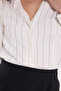 Women's slim fit striped viscose soft-touch long sleeve shirred ecru blouse - 5