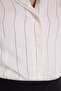 Women's slim fit striped viscose soft-touch long sleeve shirred ecru blouse - 6