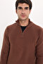 Men's Slim Fit Zippered Brown Stand Collar Knitwear Sweater - 7