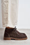 Covel Brown Crocodile Pattern Suede Leather Lace Detail Thick Sole Women's Ankle Boots - 3